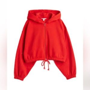 H&M Vibrant Red Cropped Zip Up Hoodie Athleisure Size Large Cotton